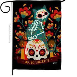 Breeze Decor Suger Skull Gato Fall Time Day of Dead Halloween Cat Garden Flag
